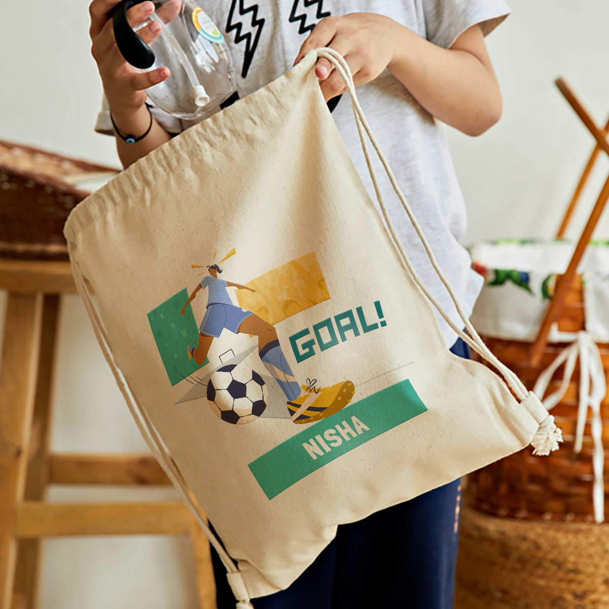 Personalised Drawstring Bag - FootBall Goals Girl