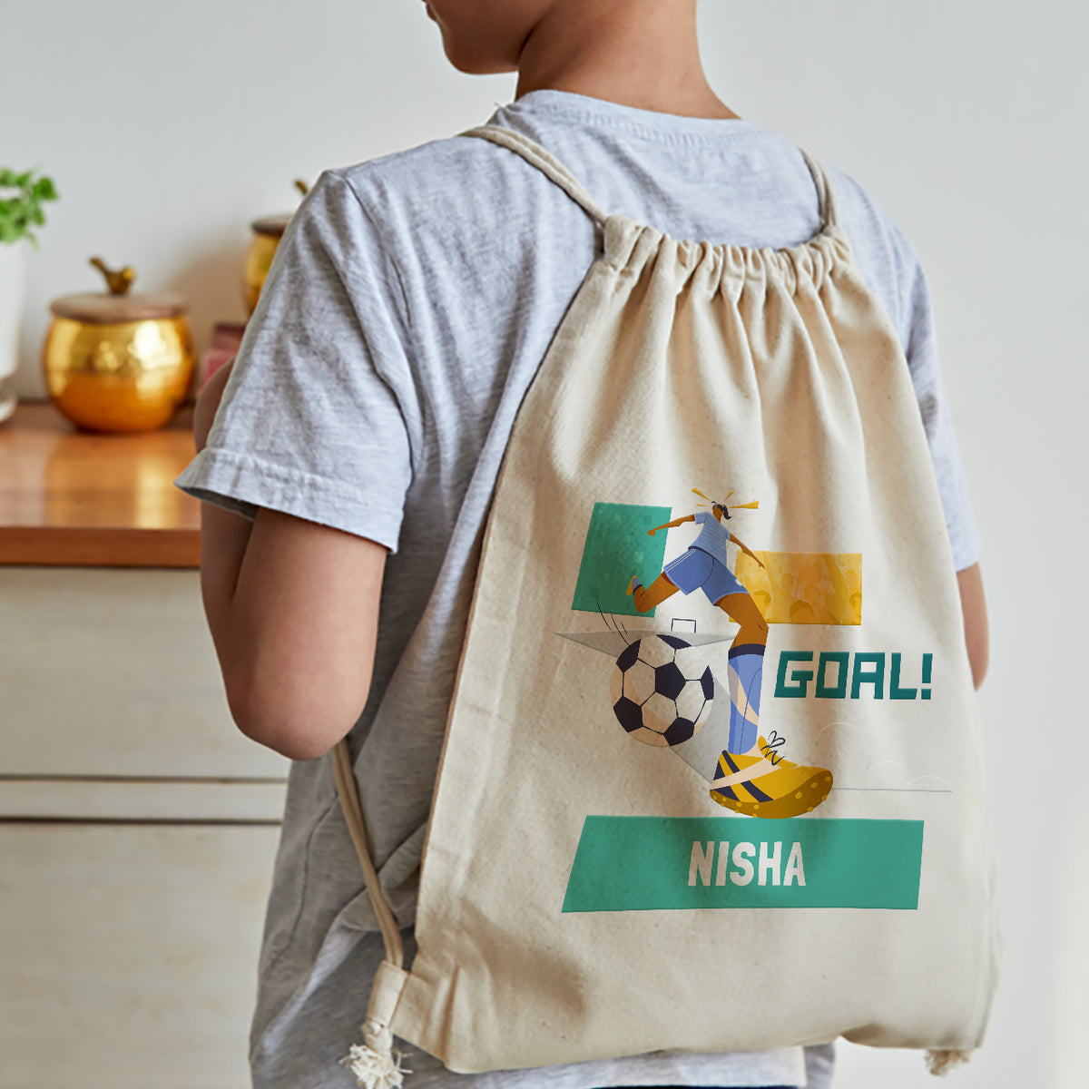 Personalised Drawstring Bag - FootBall Goals Girl