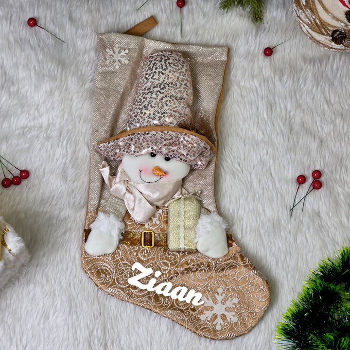 Blush & Gold Wonderland Stocking - Snowman