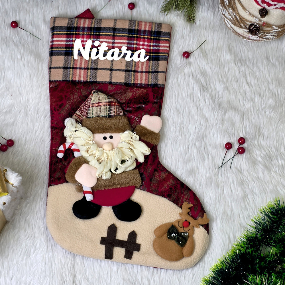 Classic Plaid Holiday Stocking - Santa