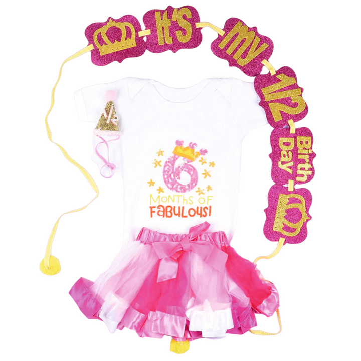 Half Birthday Beaded Crown Romper