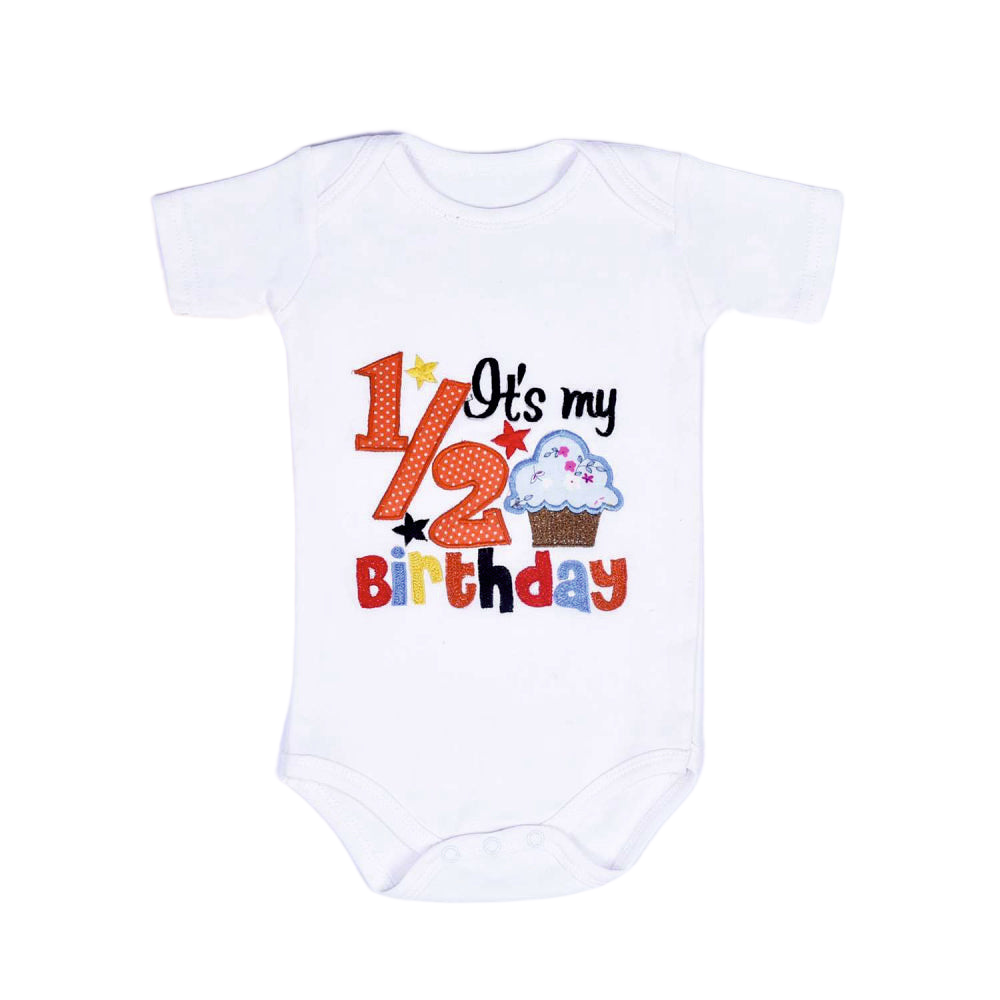 Half Birthday Cupcake Romper - Red