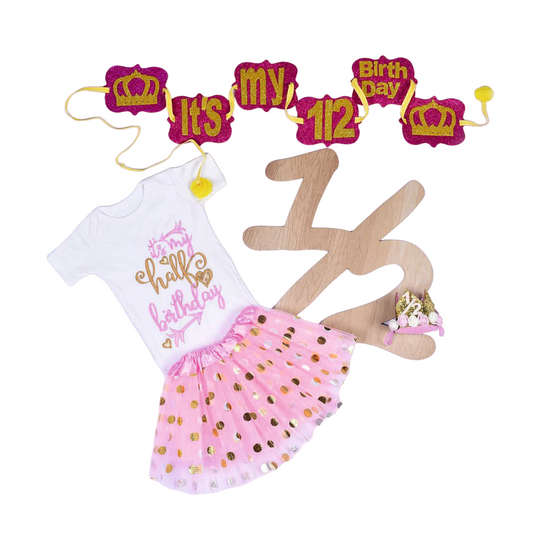 Half Birthday Cupid Set - Pink Polka