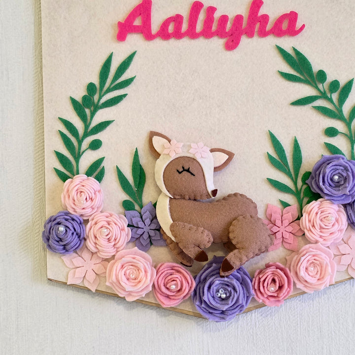 Babble Wrap Floral Fawn Name Hanging