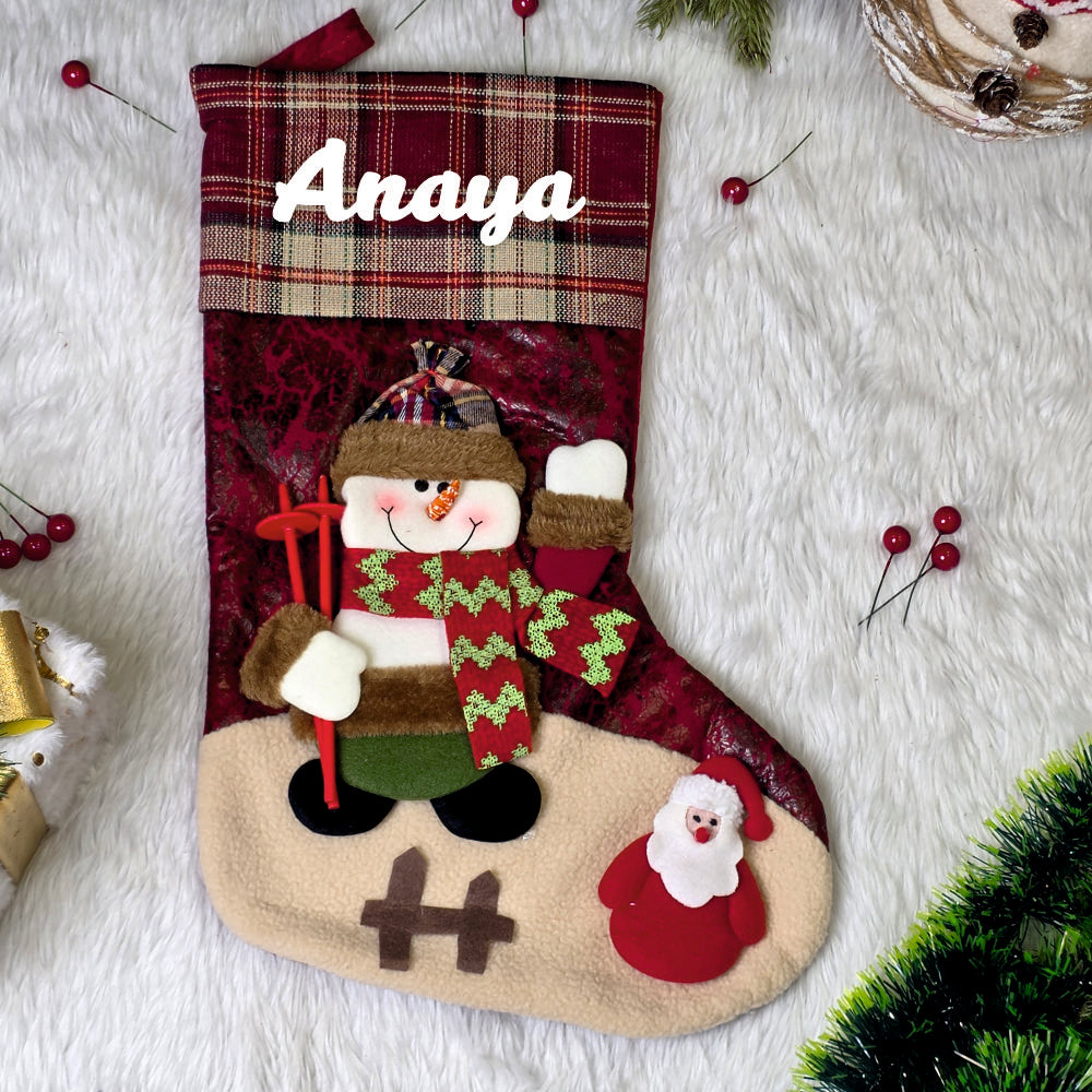 Classic Plaid Holiday Stocking - Snowman