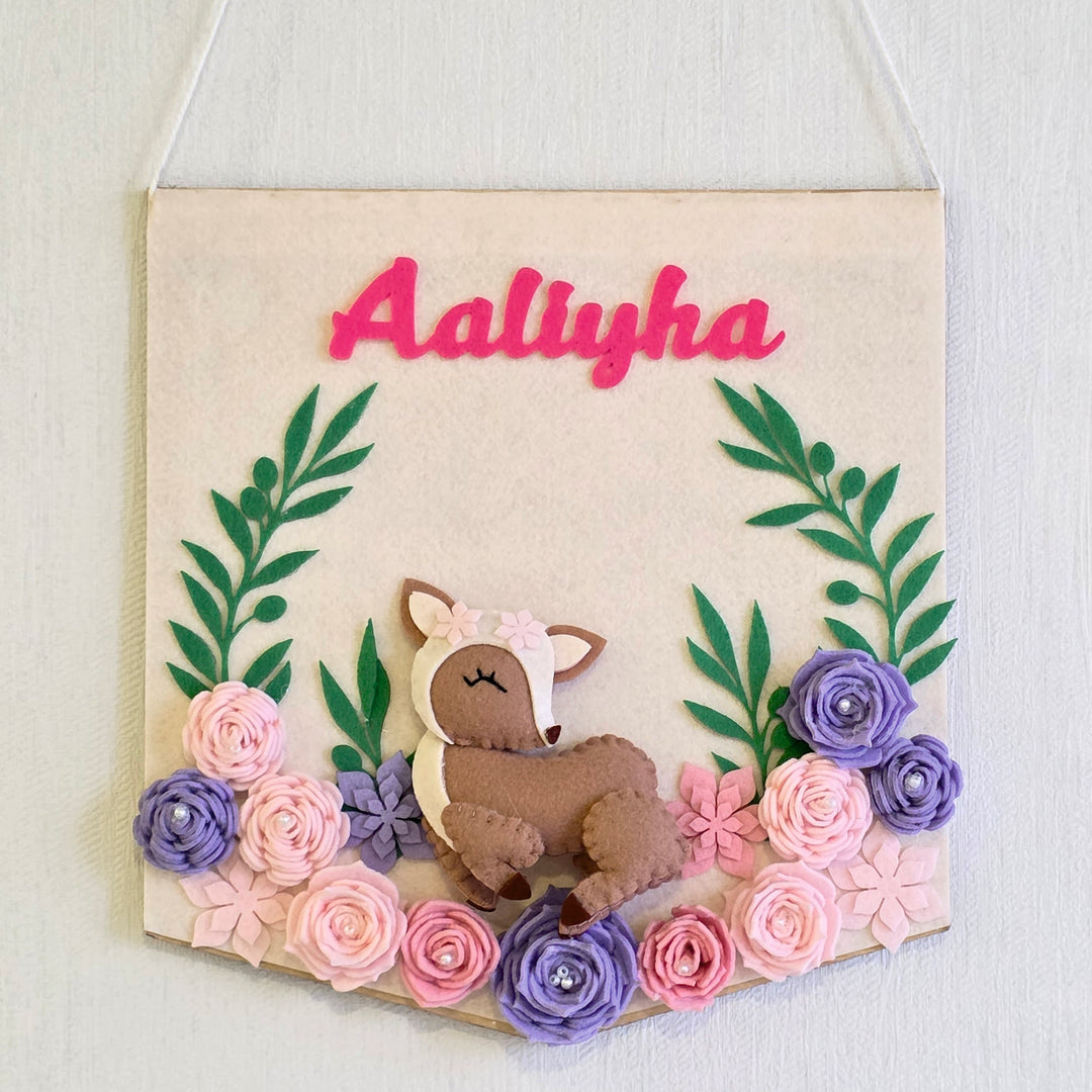 Babble Wrap Floral Fawn Name Hanging