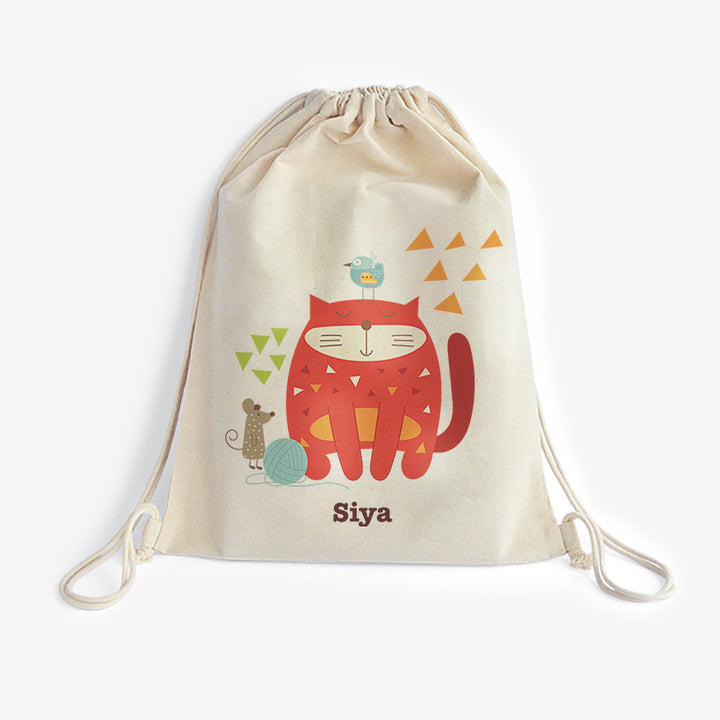 Personalised Drawstring Bag - Kitty Cat