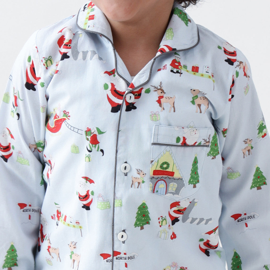 Santa's Workshop Pajama Set - Winter Blue