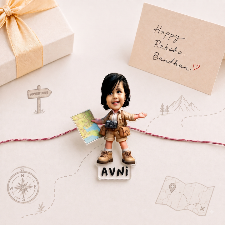Babble Wrap Personalised Caricature Rakhi - Miss Adventure