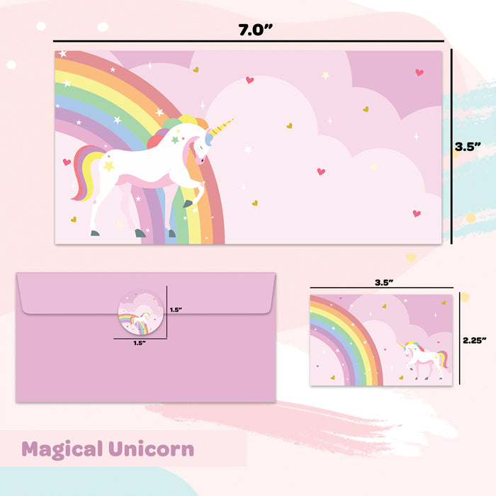 PERSONALISED GIFT ENVELOPES, CARDS & STICKERS COMBO - MAGICAL UNICORN, SET OF 130
