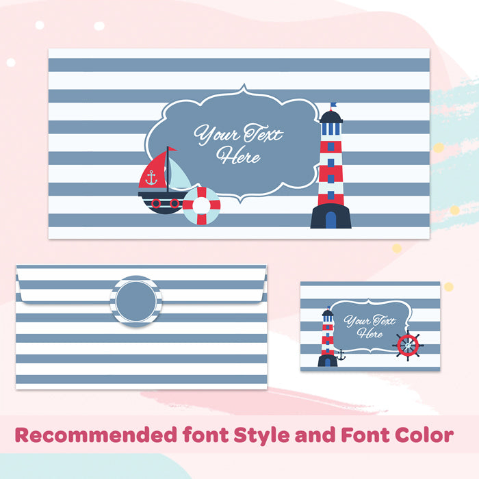 PERSONALISED GIFT ENVELOPES, CARDS & STICKERS COMBO -  NAUTICAL, SET OF 130