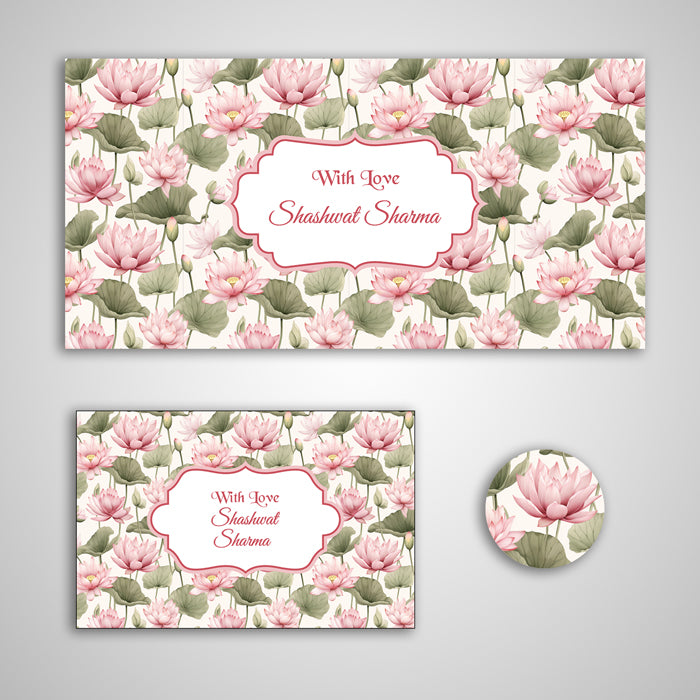 PERSONALISED GIFT ENVELOPES, CARDS & STICKERS COMBO - LOTUS, SET OF 130