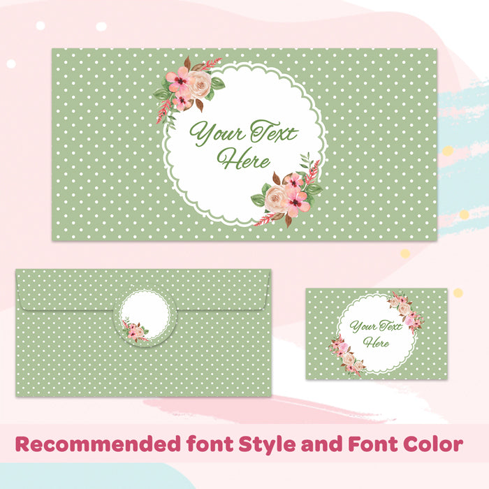 PERSONALISED GIFT ENVELOPES, CARDS & STICKERS COMBO - GREEN POLKA, SET OF 130
