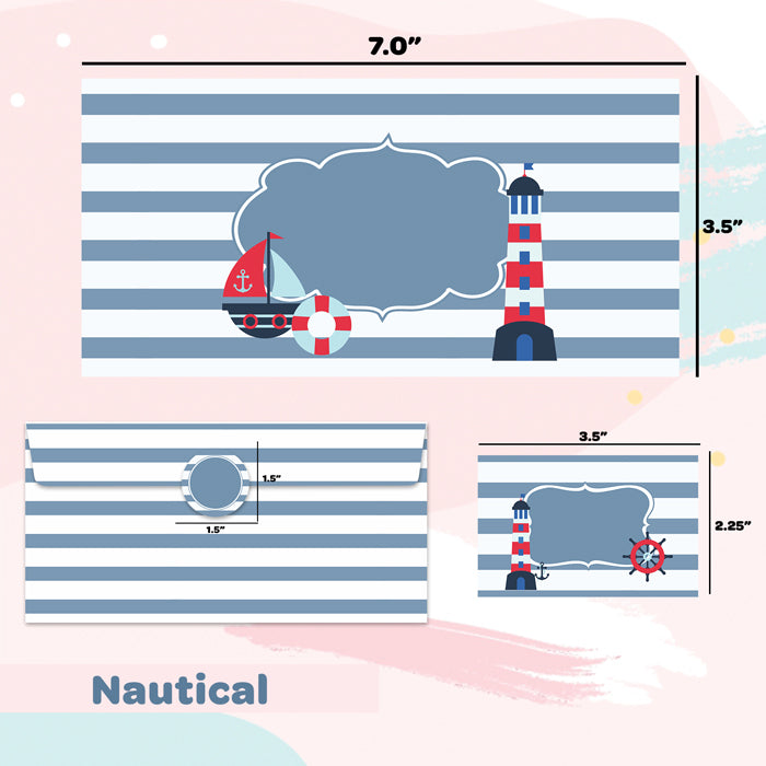 PERSONALISED GIFT ENVELOPES, CARDS & STICKERS COMBO -  NAUTICAL, SET OF 130