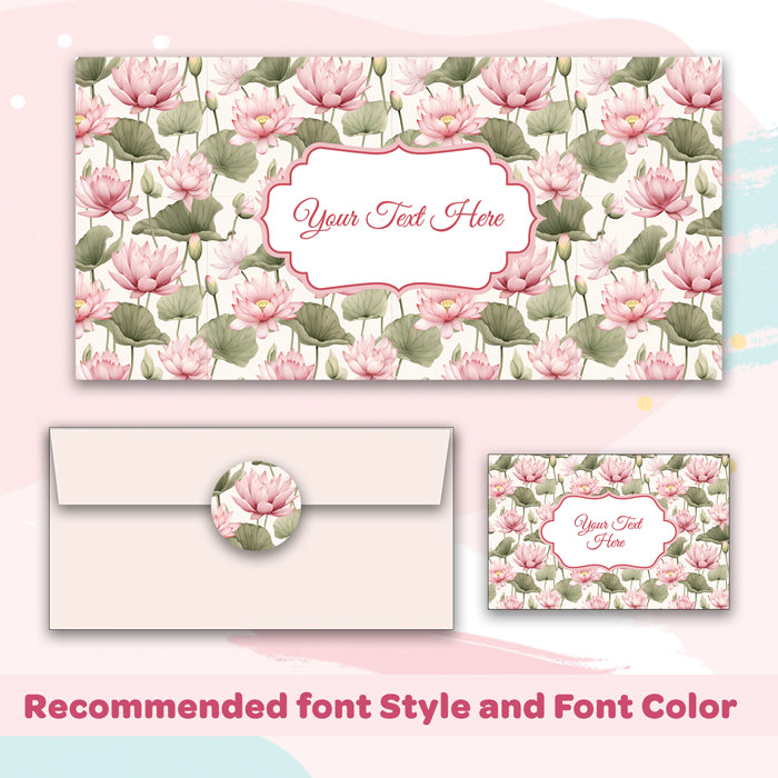 PERSONALISED GIFT ENVELOPES, CARDS & STICKERS COMBO - LOTUS, SET OF 130
