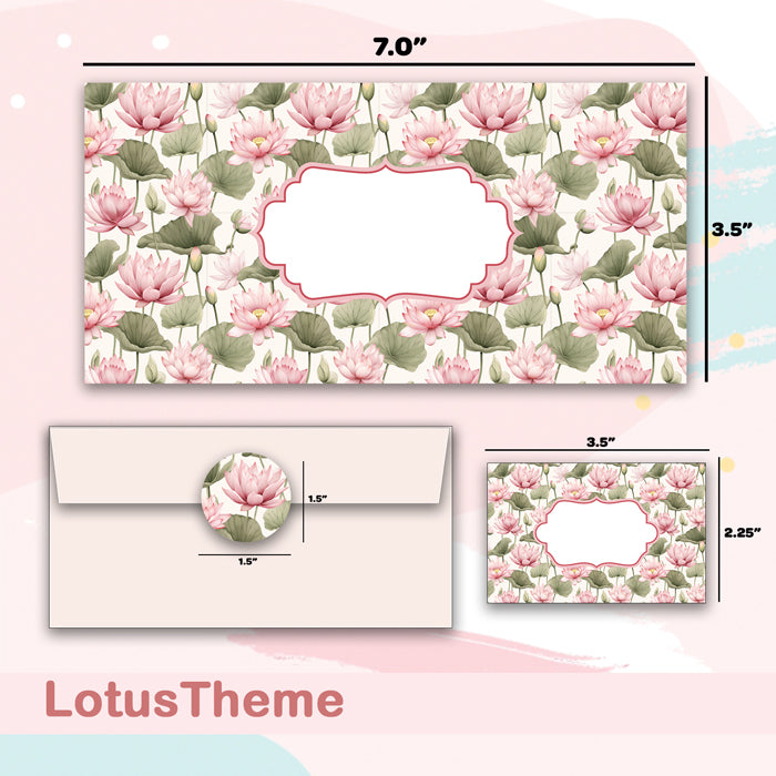 PERSONALISED GIFT ENVELOPES, CARDS & STICKERS COMBO - LOTUS, SET OF 130