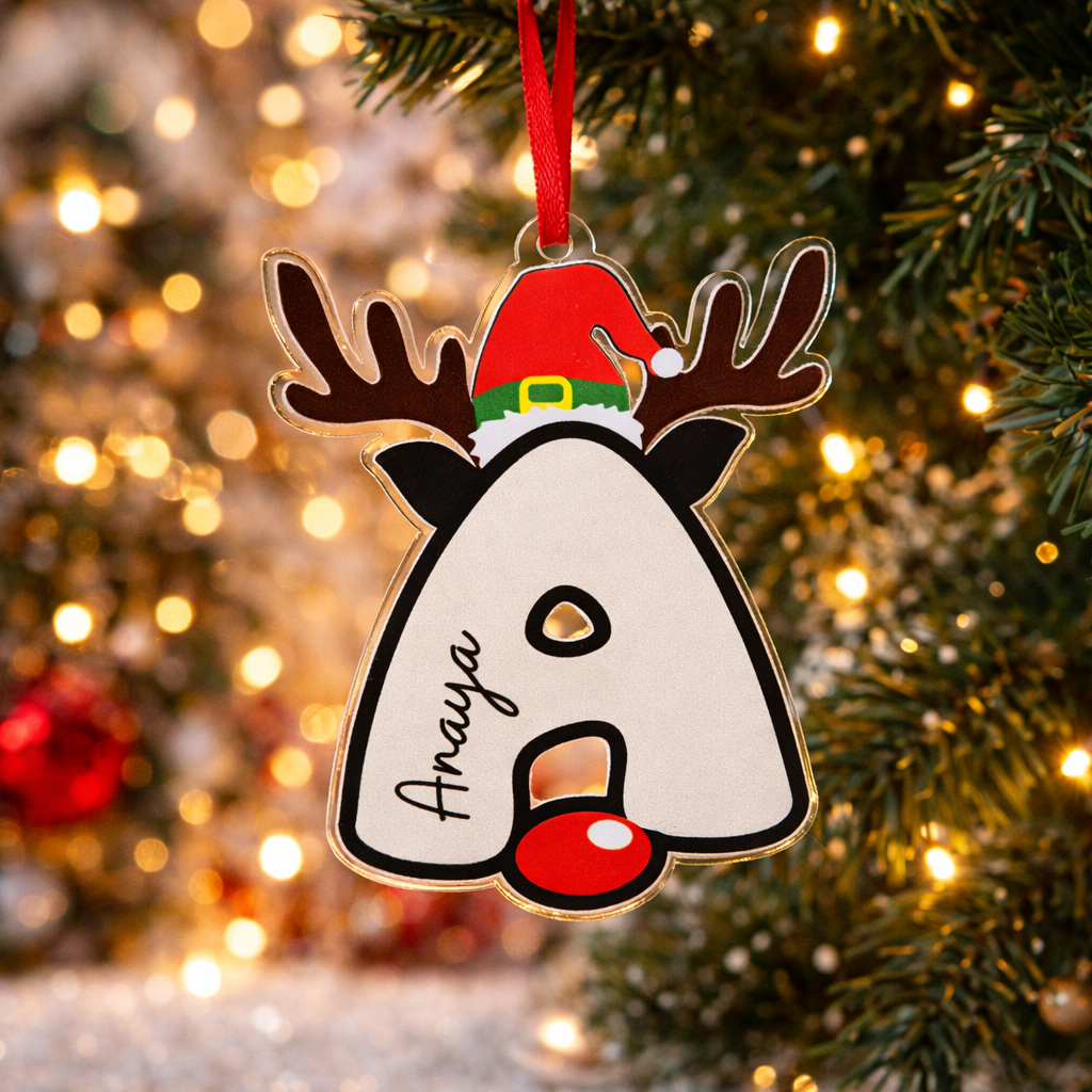 Babble Wrap Reindeer Initial Charm Ornament