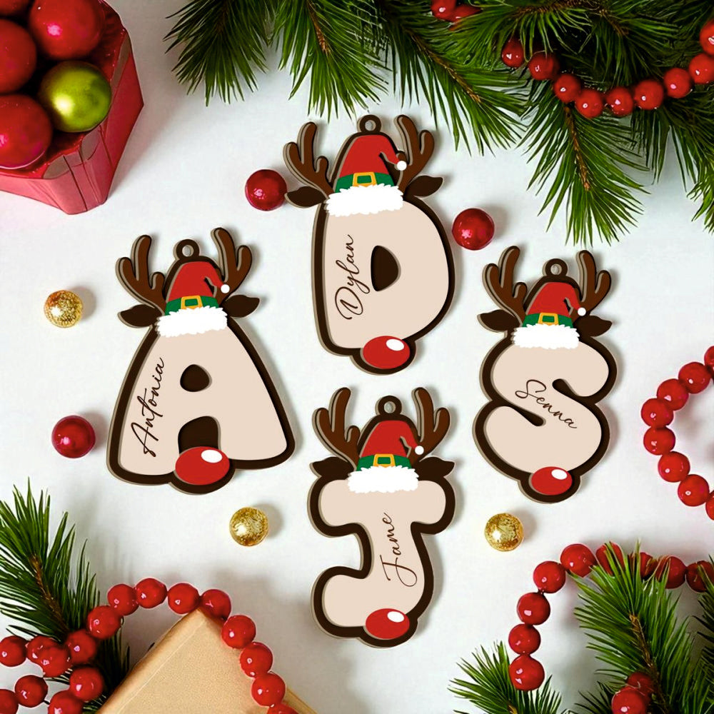 Babble Wrap Reindeer Initial Charm Ornament
