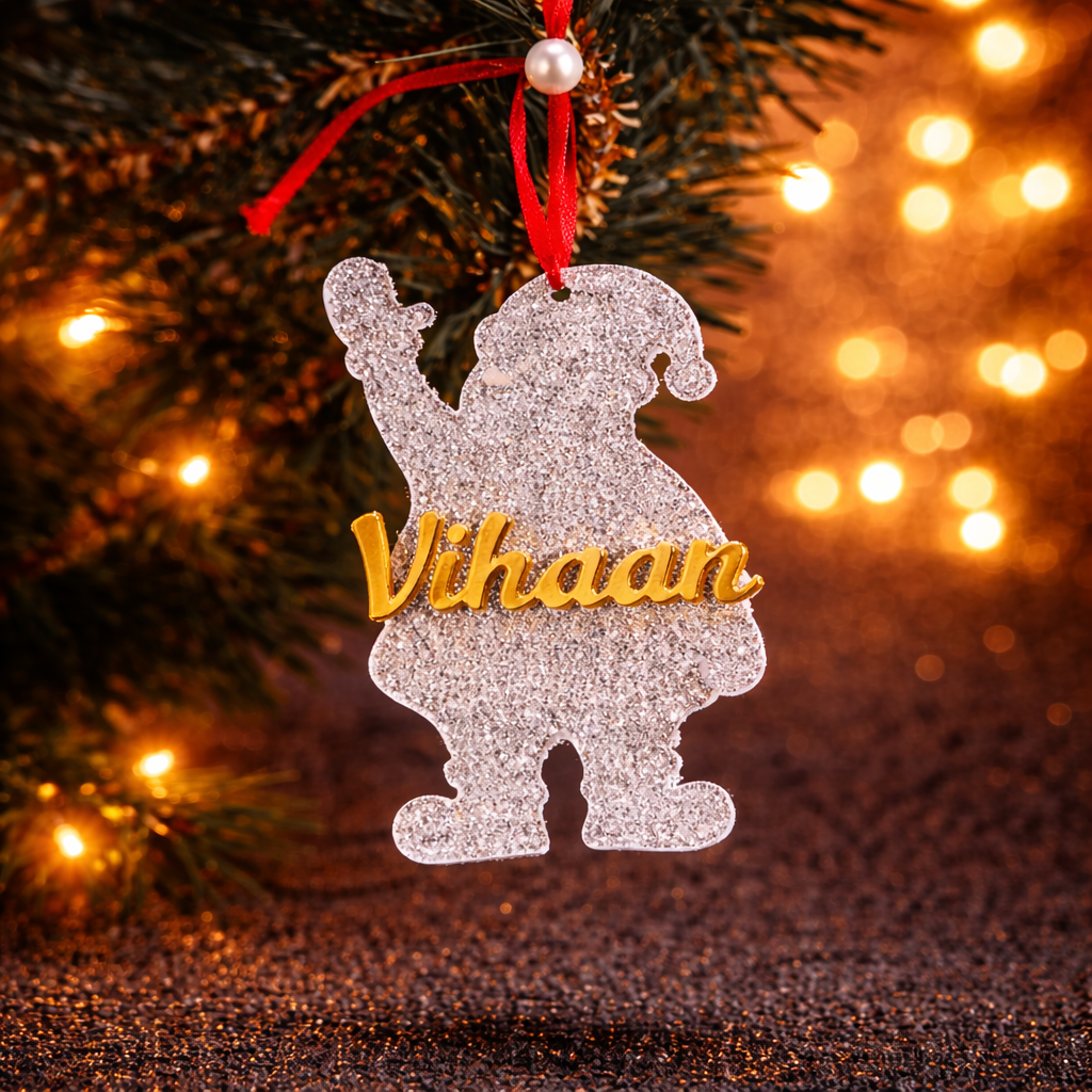 Babble Wrap Glitter Santa Name Ornament