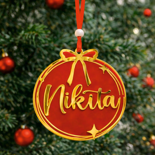 Babble Wrap Golden Bow Name Ornament
