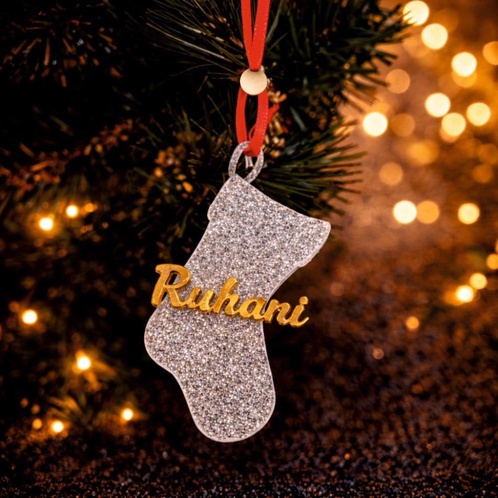 Babble Wrap Glitter Stocking Name Ornament