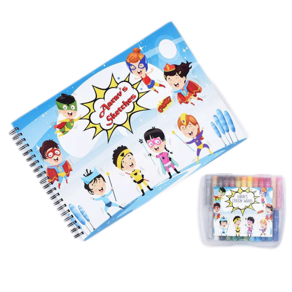 Sketch Books With Personalized Crayons - Comic Super Heroes