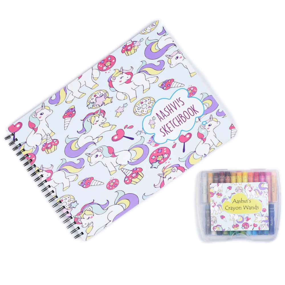 Sketch Books With Personalized Crayons - Shy Unicorn