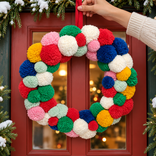 15" Merry Pom Pom Wreath