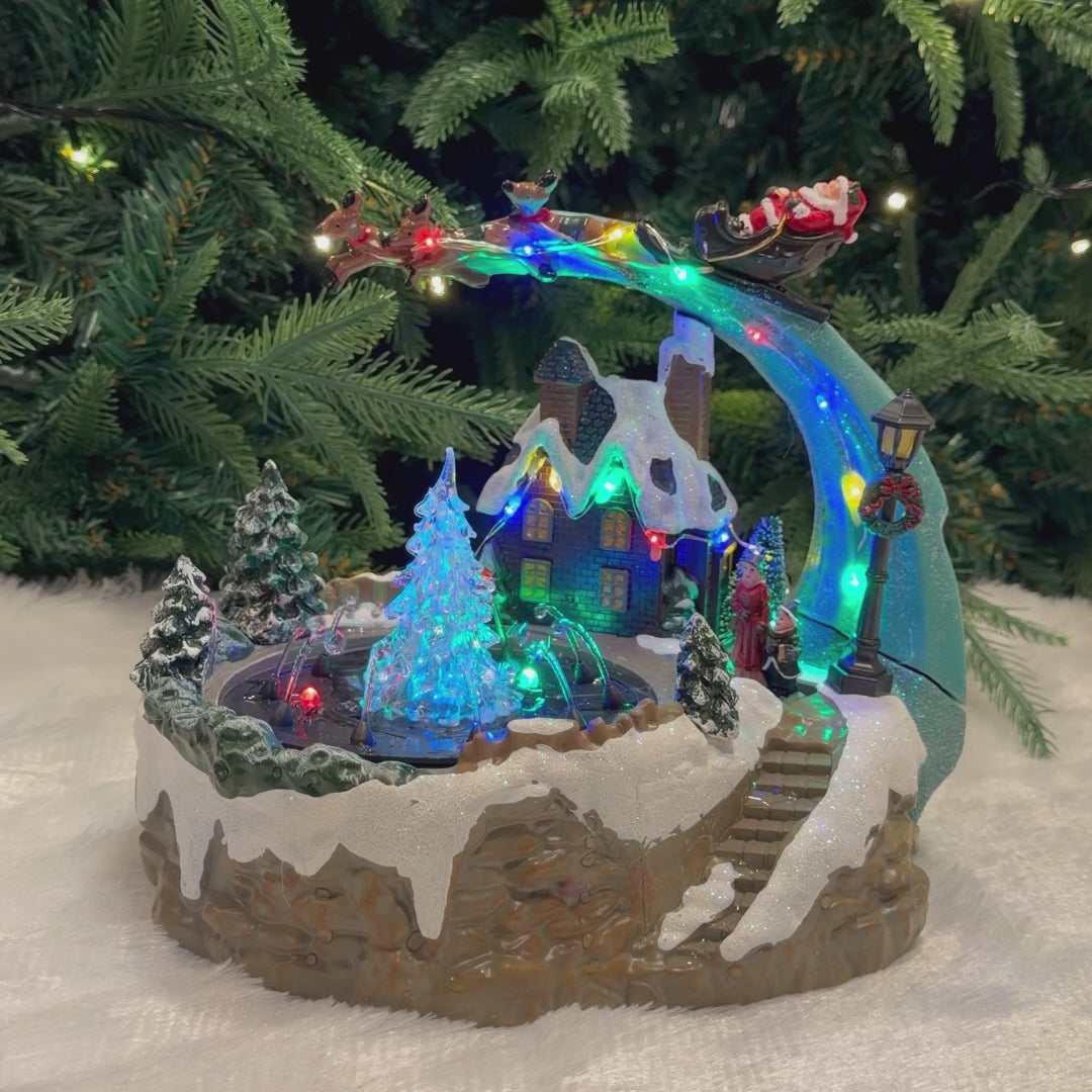 Water Fountain Santa Sleigh Christmas Village