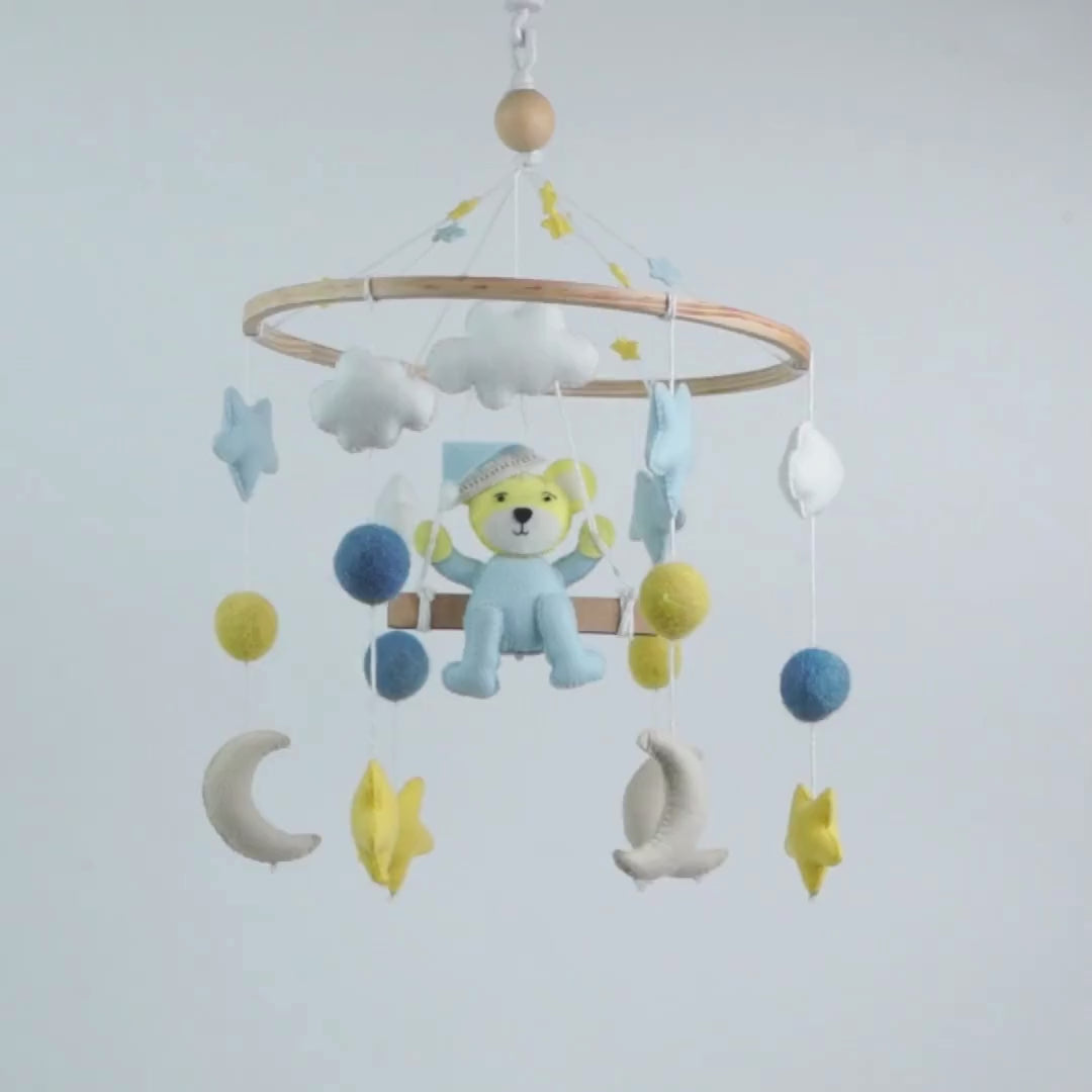 Babble Wrap Cot / Crib Mobile - Teddy on a Swing