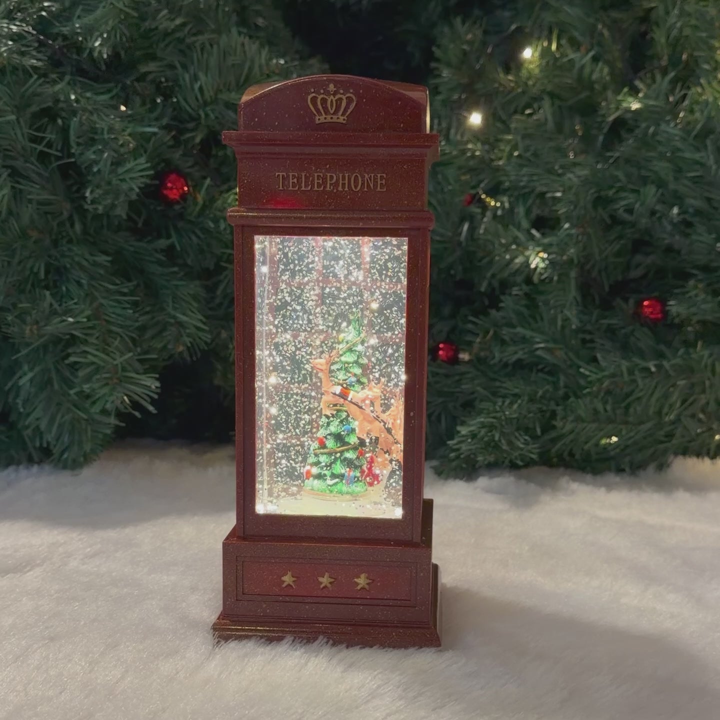 Water Light Carols - Rotating Santa Sleigh Telephone Booth