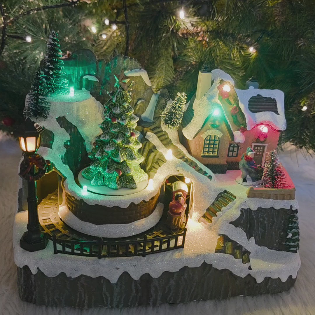 Light-Up Nativity village with Rotating Tree