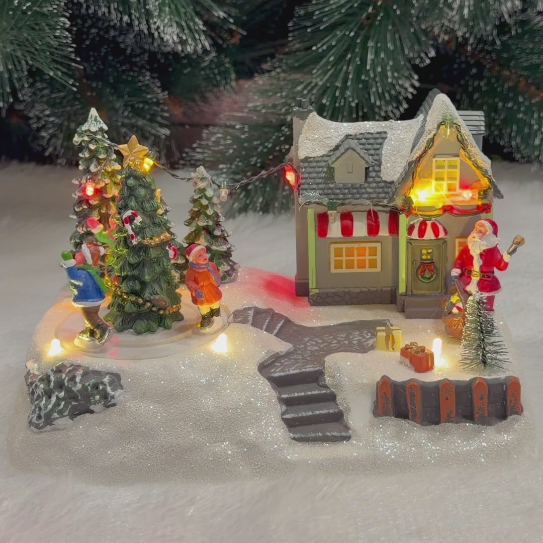 Santa's Cozy Café with Rotating Skaters