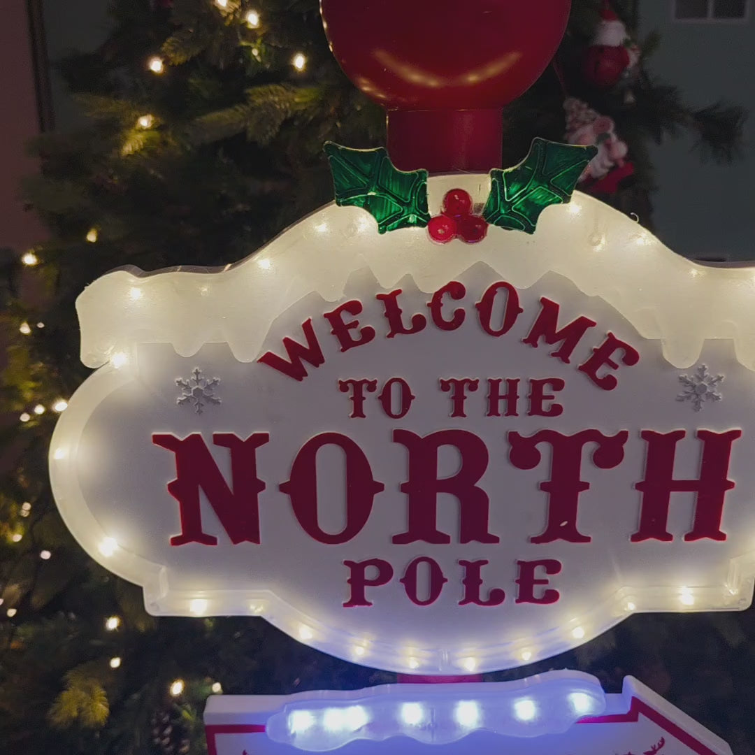 3.75 ft Light-Up North Pole Signpost