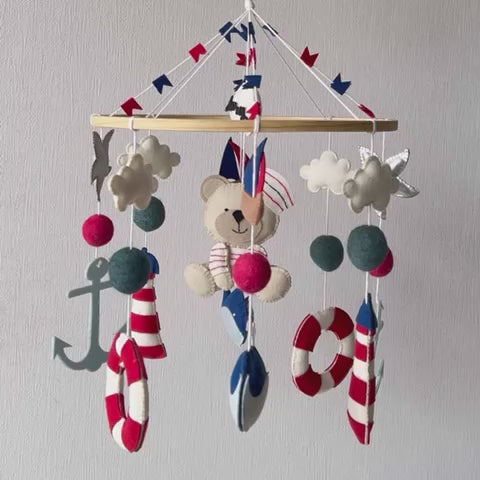 Babble Wrap Cot / Crib Mobile - Nautical Captain Teddy