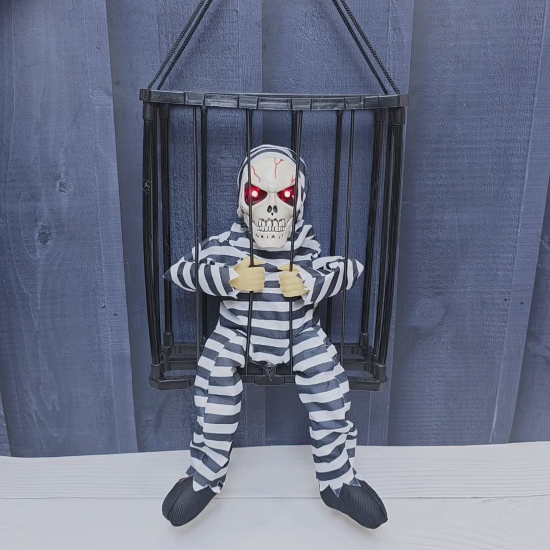 Animated Hanging Skeleton Cage – Haunted Prisoner
