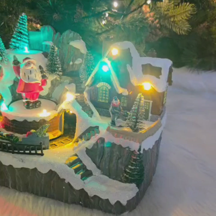 Light-Up Nativity Village with Rotating Santa