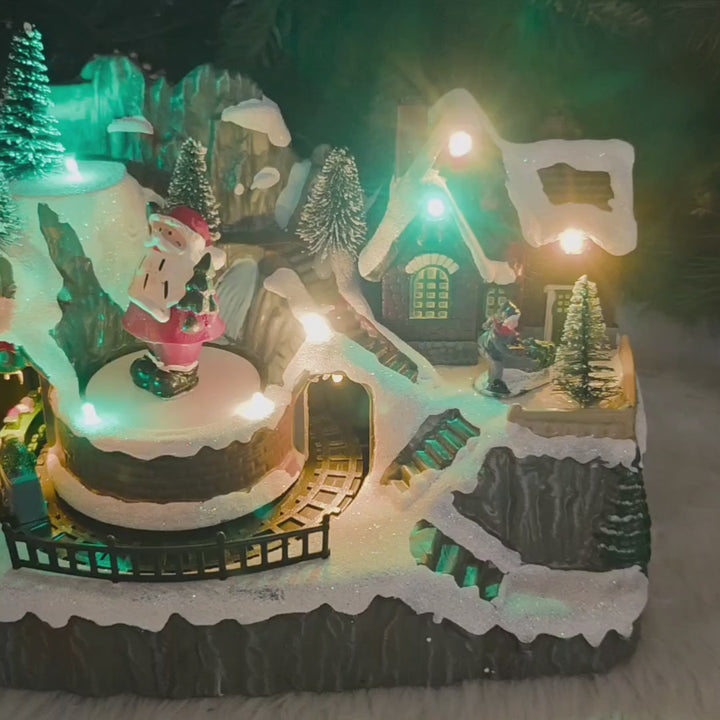 Light-Up Nativity Village with Rotating Santa