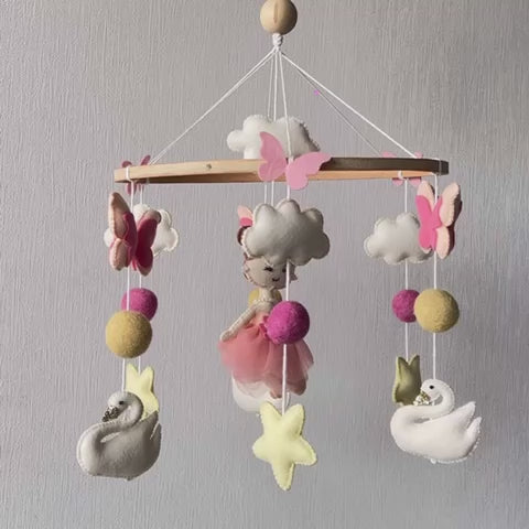 Babble Wrap Cot / Crib Mobile - Swan and Fairy Flutter