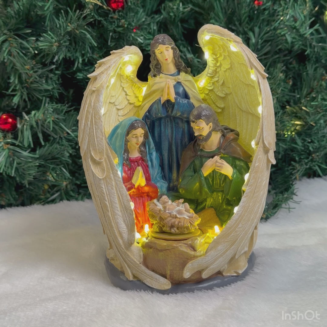 Angel Wings Light-Up Rotating Nativity Scene