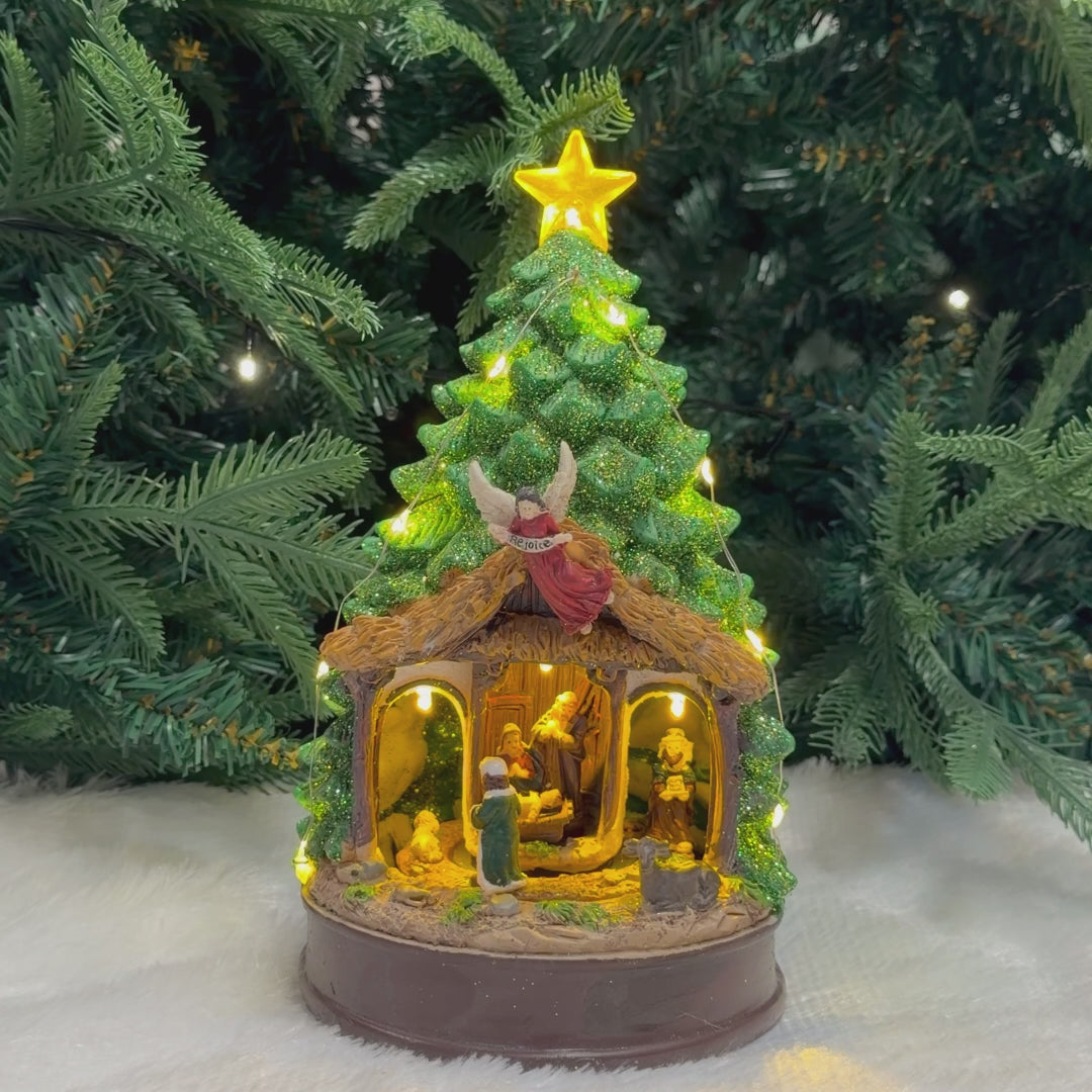 Holy Nativity Rotating Light-Up Christmas Tree