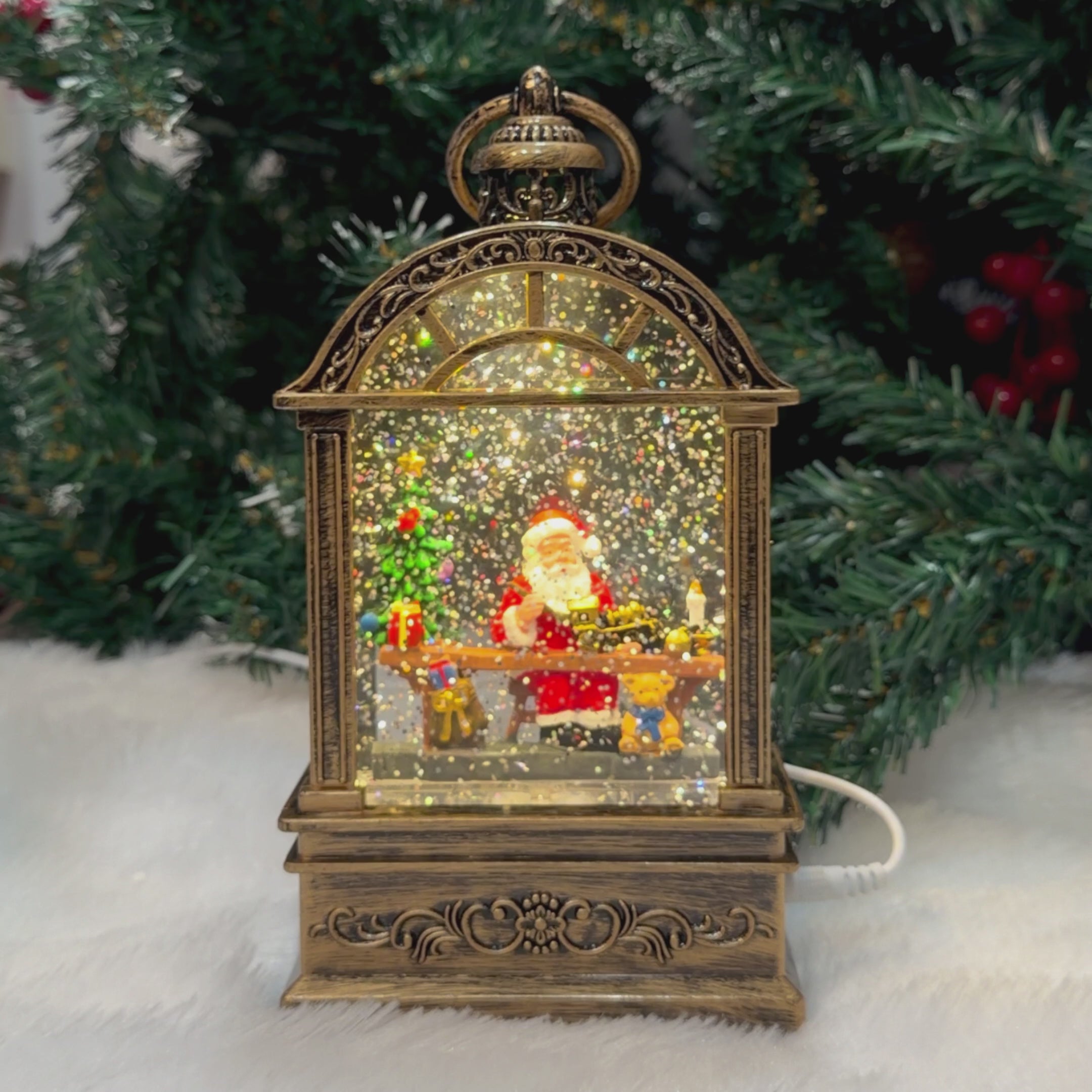 Glittering Santa Musical Light-Up Christmas Lantern