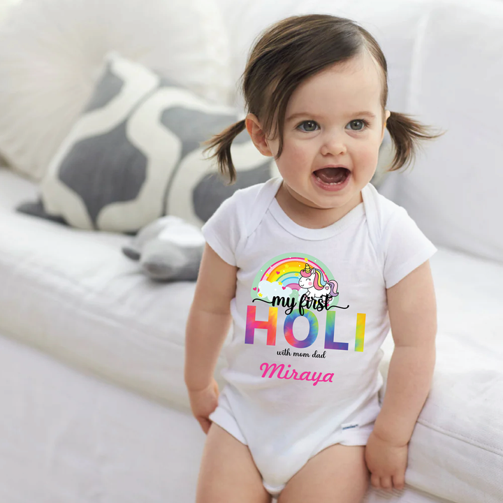 My First Holi Romper - Unicorn Rainbow Dreams