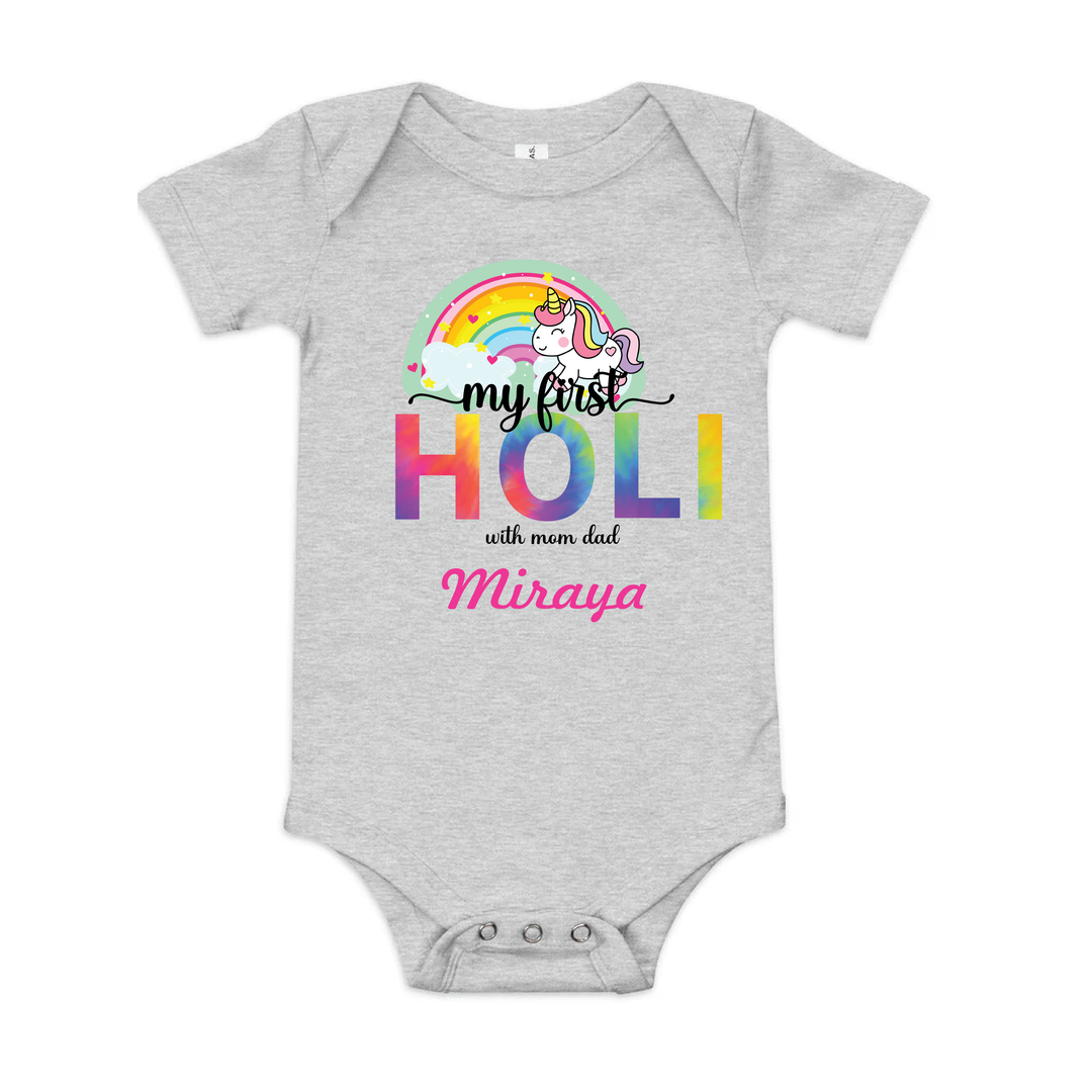 My First Holi Romper - Unicorn Rainbow Dreams