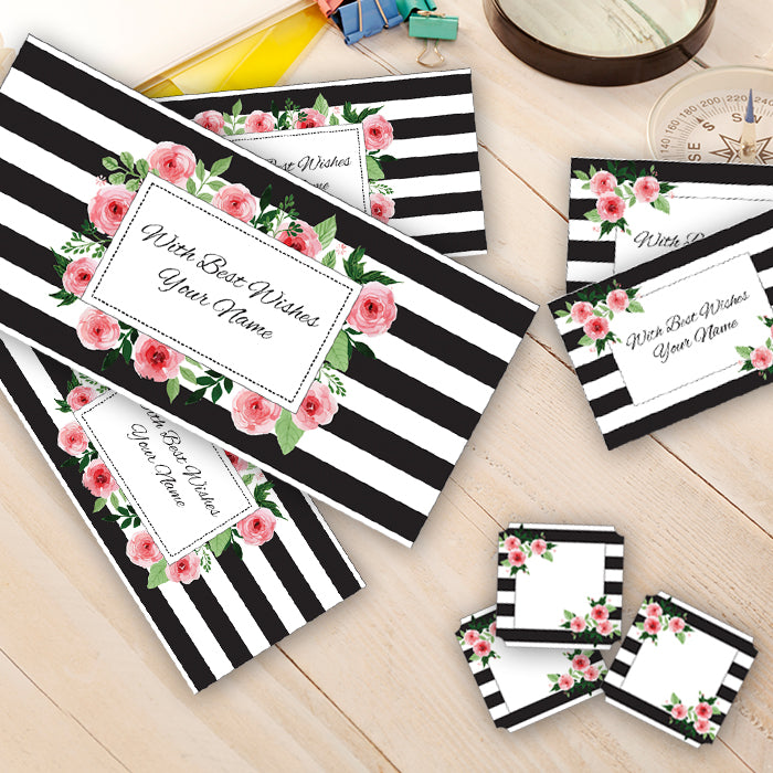 PERSONALISED GIFT ENVELOPES, CARDS & STICKERS COMBO -  ROSE CHIC, SET OF 130