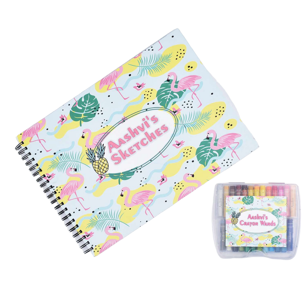 Sketch Books With Personalized Crayons - Flamingos