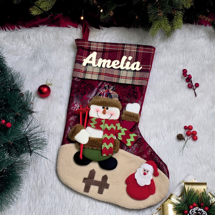 Classic Plaid Holiday Stocking - Snowman