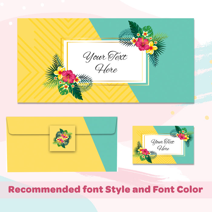 PERSONALISED GIFT ENVELOPES, CARDS & STICKERS COMBO - TROPICAL SUMMER, SET OF 130