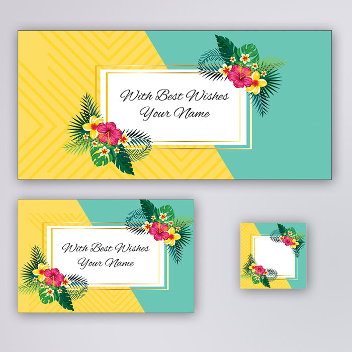 PERSONALISED GIFT ENVELOPES, CARDS & STICKERS COMBO - TROPICAL SUMMER, SET OF 130