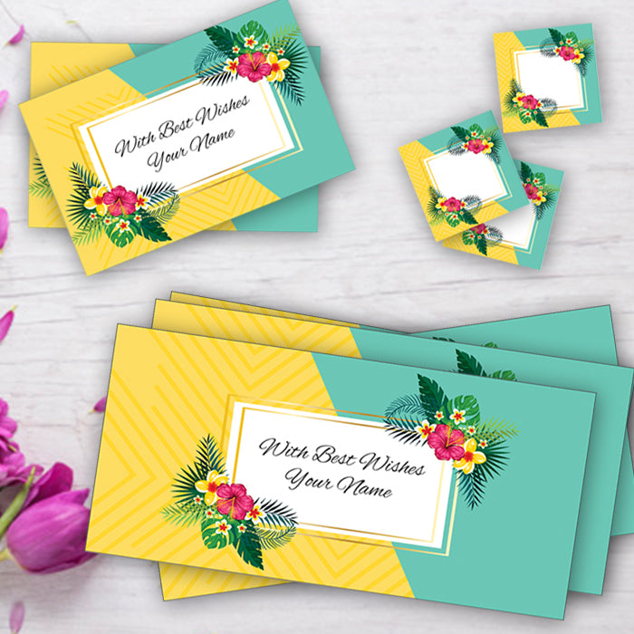 PERSONALISED GIFT ENVELOPES, CARDS & STICKERS COMBO - TROPICAL SUMMER, SET OF 130